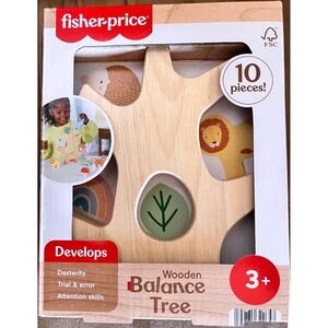 Fisher-Price Wooden Balance Tree 10 Piece Toddler Stacking Toy JGV17 New